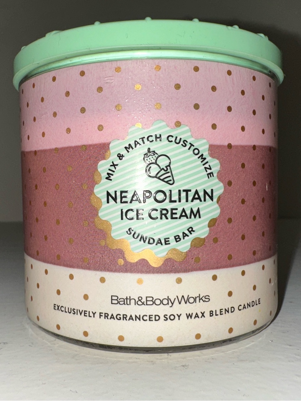 Bath & Body Works Neapolitan Ice Cream Three Wixk Candle - Picture 1 of 3
